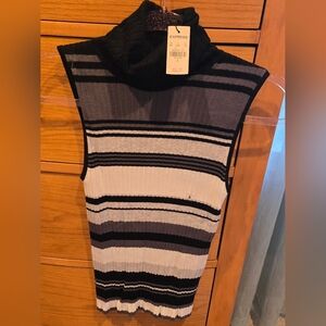 NWT Express Black, Gray and White Ribbed Striped Sweater Tank, S